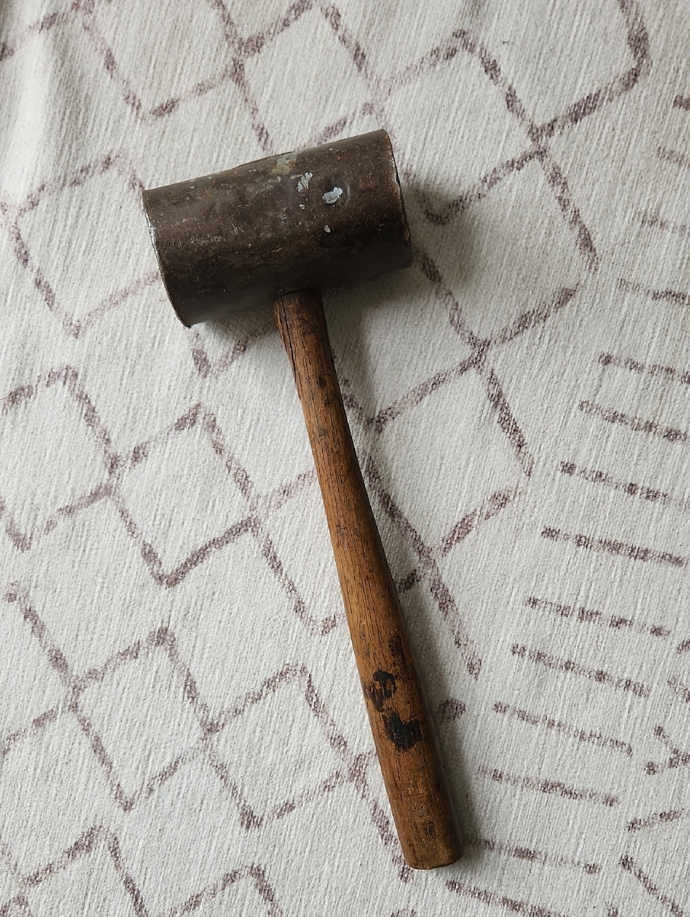 Antique Custom Wood Mallet with Metal-Wrapped Head